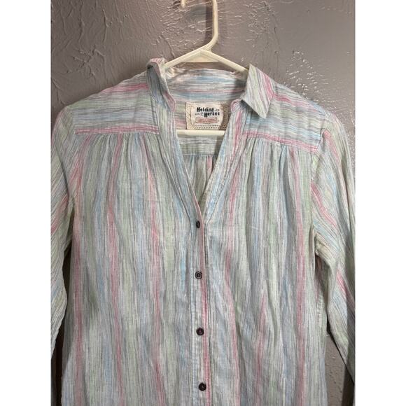 Holding Horses Anthropologie Womens Danova Rainbow Stripe Button Down Size US 0 - Picture 3 of 5
